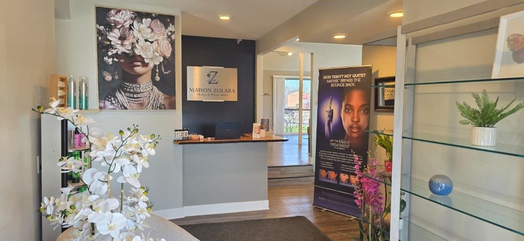 Reception and consultation area at Maison Zolara medspa in Lansing, MI